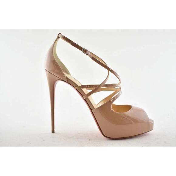 Christian Louboutin Holly Alta 120 Nude Patent Cross Strap Sandal Heel Pump 42 - Picture 2 of 12